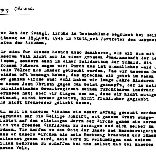 Der Originaltext des Stuttgarter Schuldbekenntnisses.