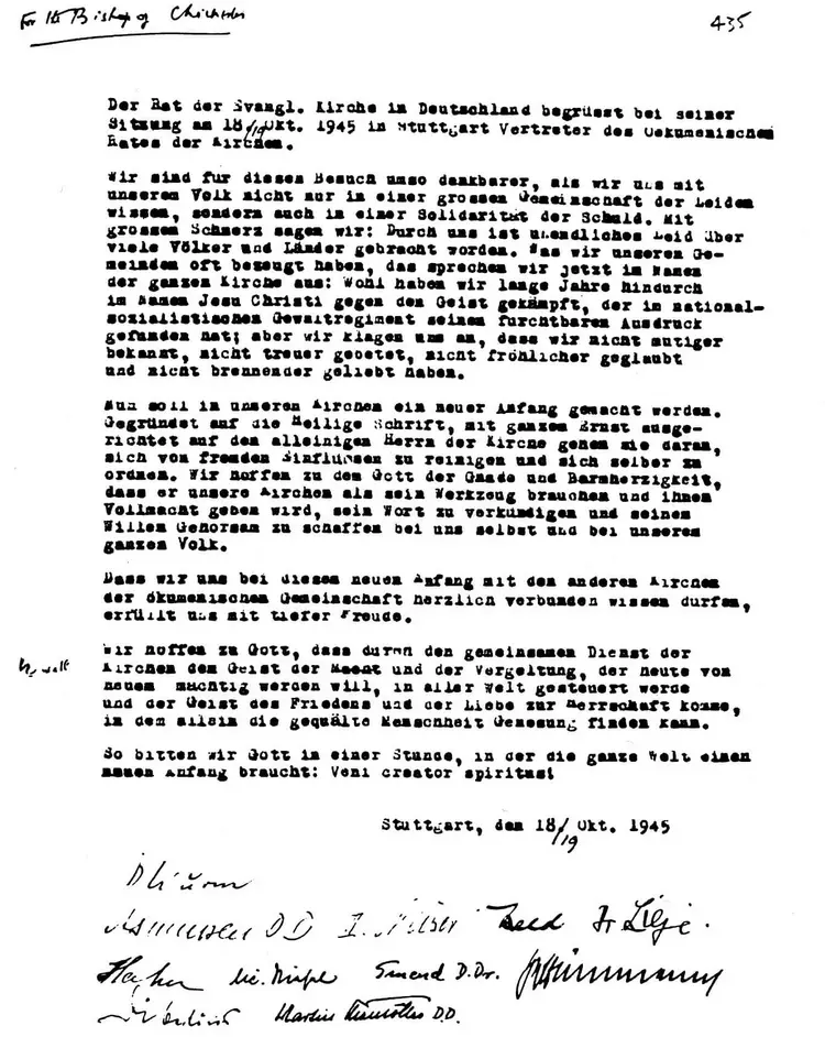 Der Originaltext des Stuttgarter Schuldbekenntnisses.