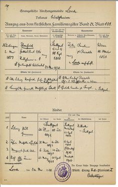 Auszug aus dem kirchlichen Familienregister