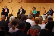 Podiumsdiskussion EGAL? 2023 Landesbischöfin Dr. Heike Springhart, Ministerpräsident Winfried Kretschmann, Juliane Langer, Michel Abdollahi